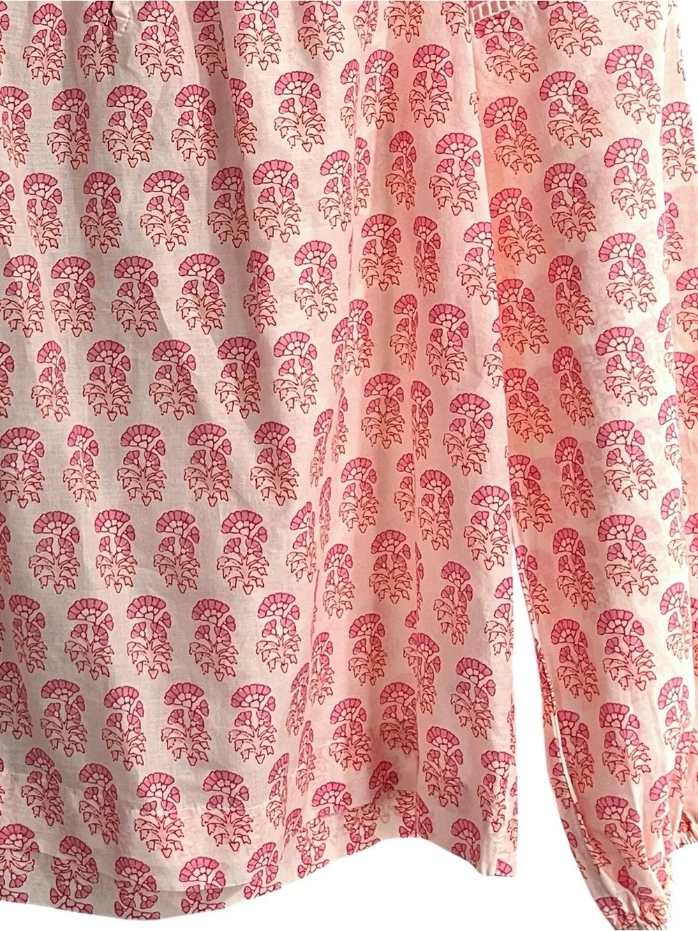 J.Crew Point Sur Block Print Popover Blouse XS Pink Paisley Cotton Boho Top